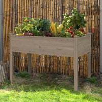VEIKOUS Elevated Planter Box, Wooden Raised Garden Bed with Drainage Hole, Mocha Brown