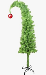 Veikous Santa Hat Christmas Tree with Metal Stand, 6ft Tall Slim Christmas Tree with Bent Top for Party, Home Decoration