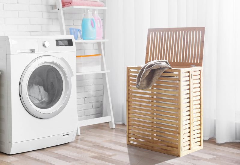 VEIKOUS Foldable Bamboo Hamper Laundry Basket with Lid