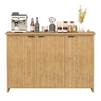 Veikous Fluted Sideboard, Accent Storage Cabinet with 3 Doors, Bamboo Console Cabinet with Storage