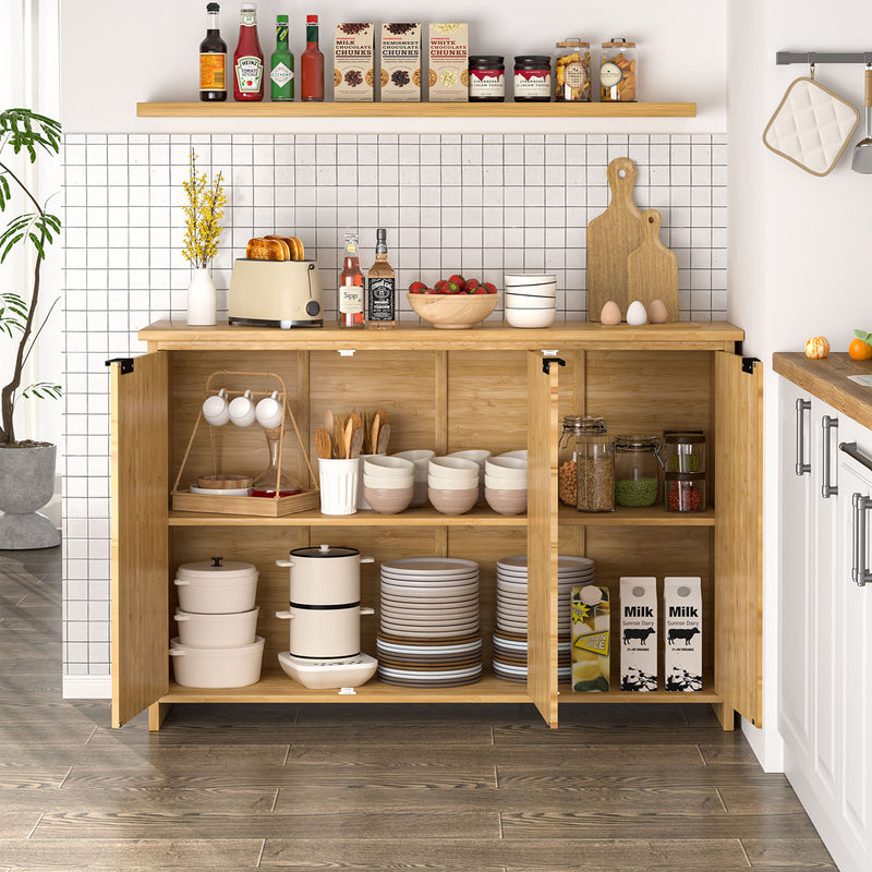 Veikous Fluted Sideboard, Accent Storage Cabinet with 3 Doors, Bamboo Console Cabinet with Storage
