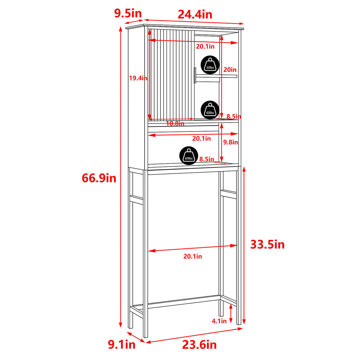 Over the Toilet Storage Cabinet with Sliding Door