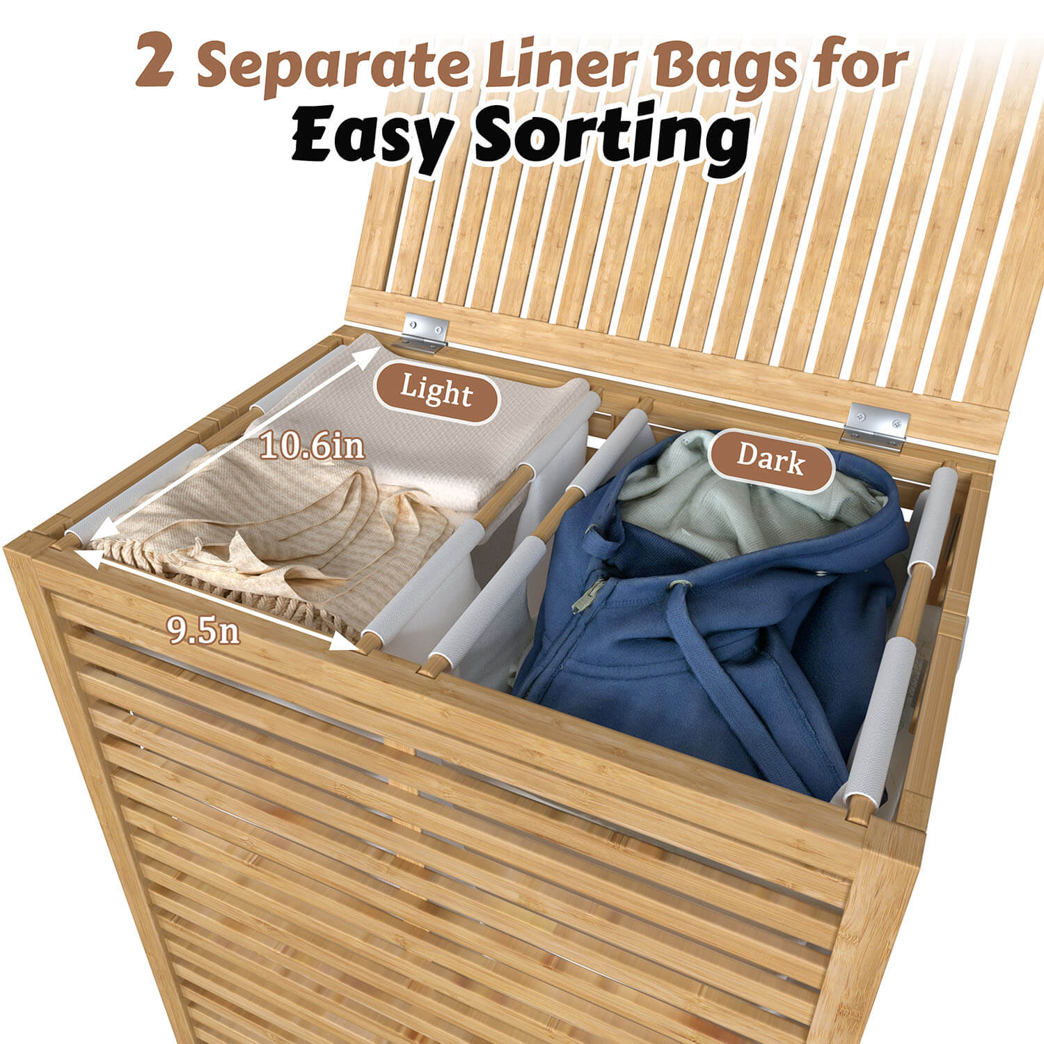 VEIKOUS Foldable Bamboo Hamper, Laundry Basket with Lid