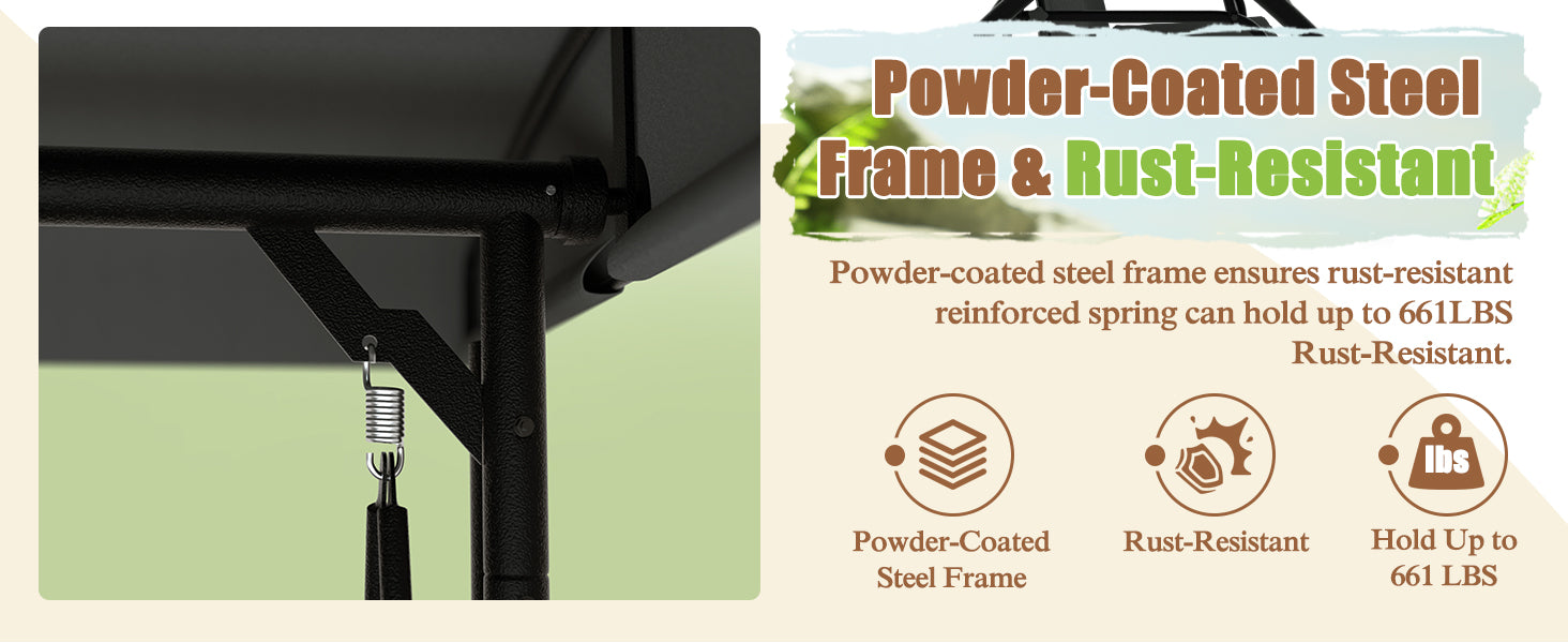 Powder-coated steel & rust-resistant frame patio swing
