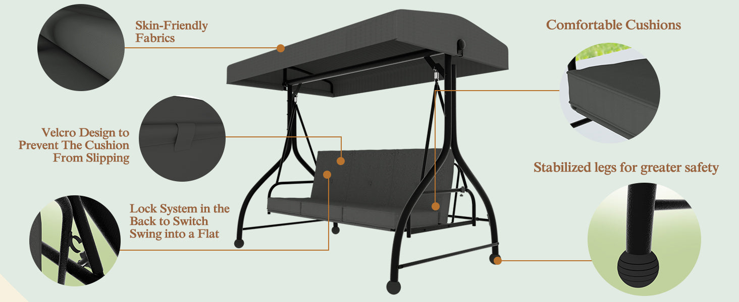 Comfortable 3 person outdoor swing seat