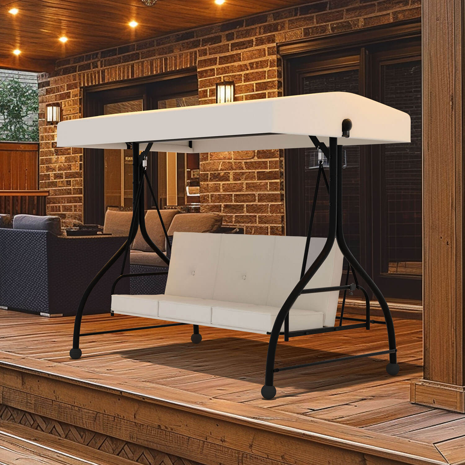 3 Person Patio Swing, Outdoor Swing with Stand and Cushions