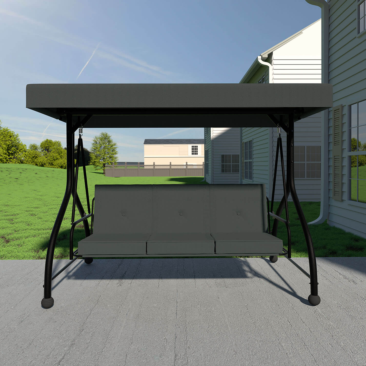 3 Person Patio Swing, Outdoor Swing with Stand and Cushions