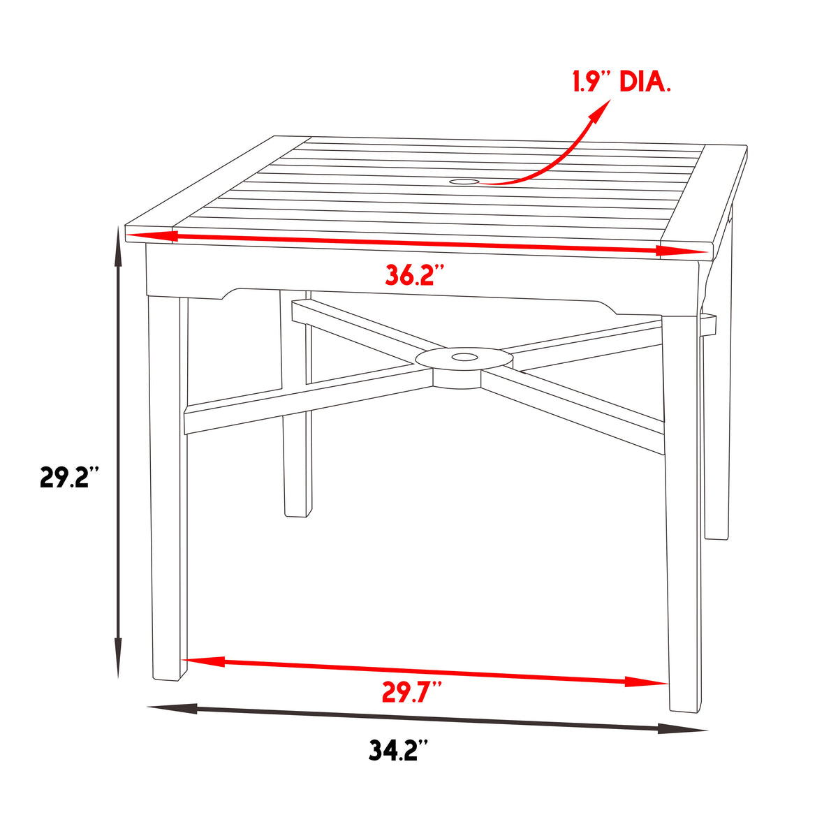 VEIKOUS Patio Table with Umbrella Hole, Square Outdoor Dining Table for 4