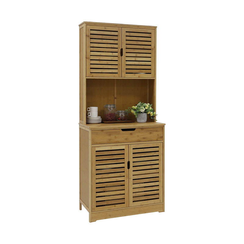 veikous 72" Kitchen Pantry Cabinet Bamboo Storage Hutch with Microwave Stand -  veikous Buffets & sideboards 228.99