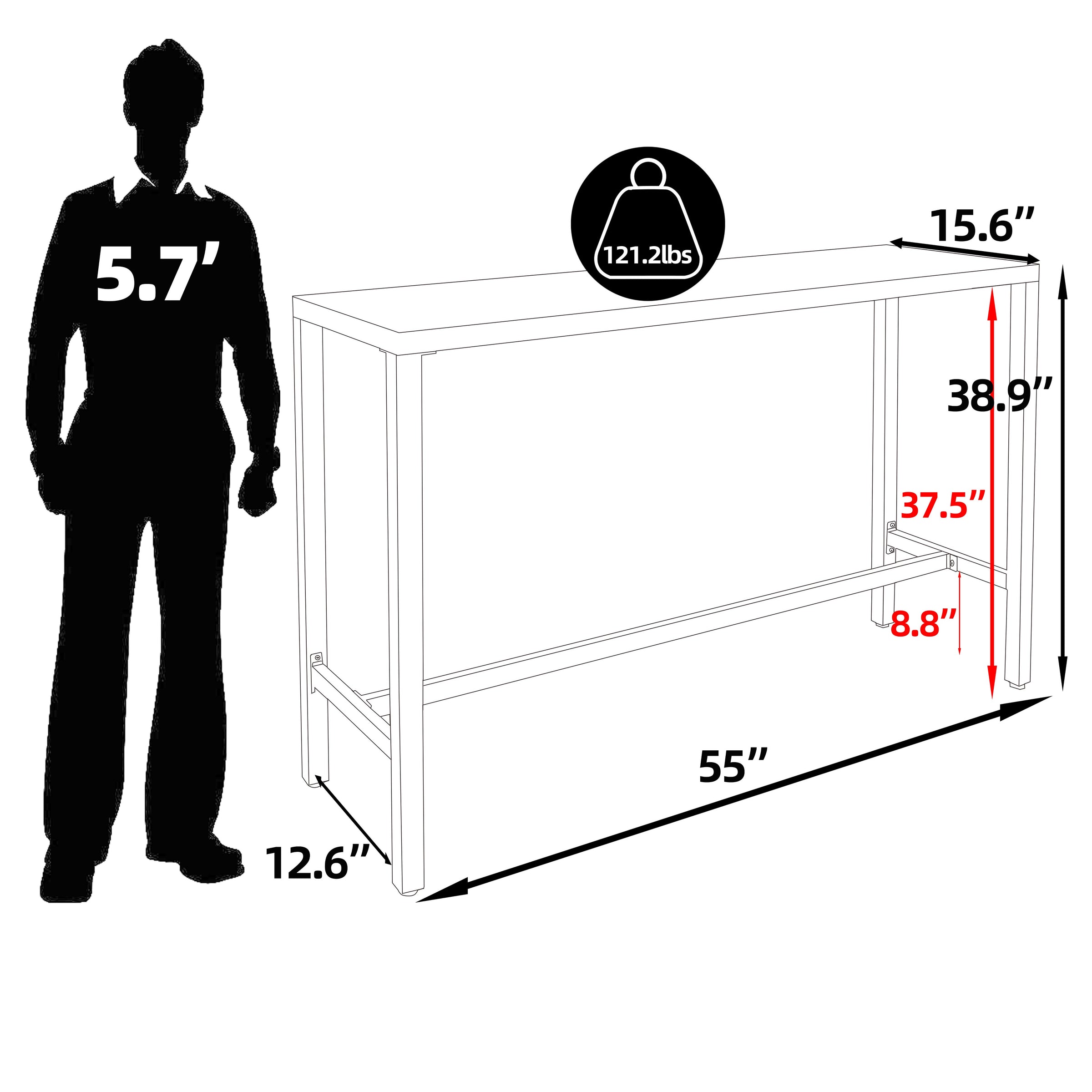 VEVOR Outdoor Bar Table, 38.6 inchl x 15 inchw x 38.6 inchh, Narrow Rectangular Bar Height Pub Table, Sturdy Metal Frame Tall Table Counter with