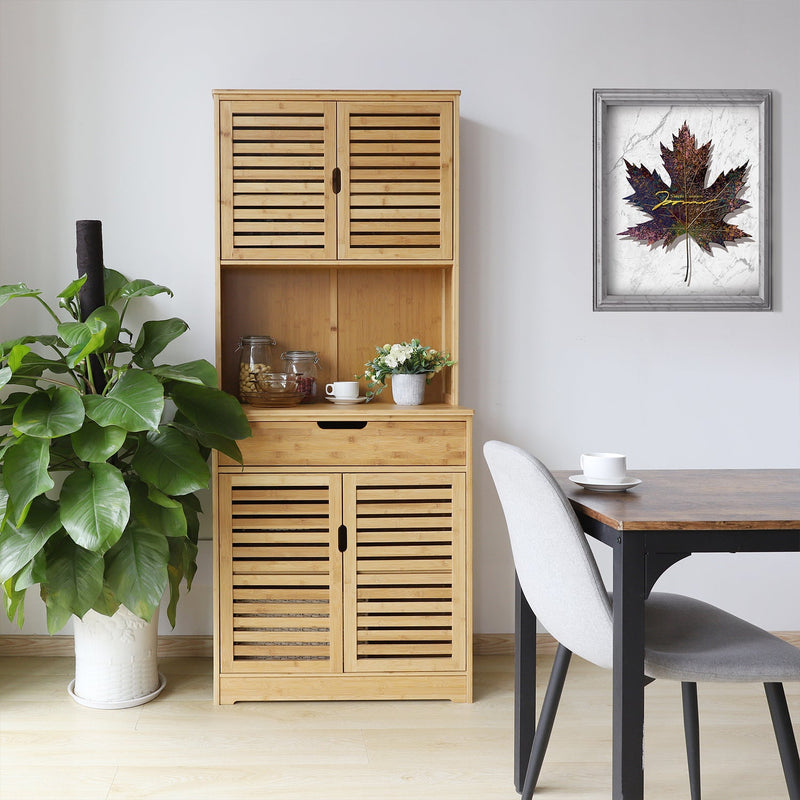 veikous 72" Kitchen Pantry Cabinet Bamboo Storage Hutch with Microwave Stand -  veikous Buffets & sideboards 228.99