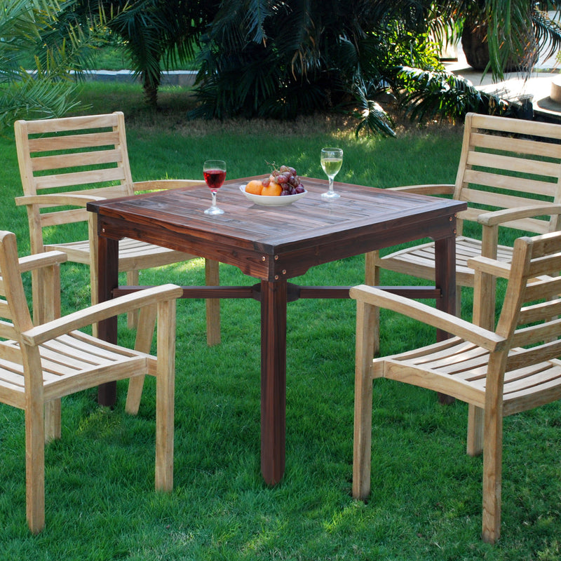 VEIKOUS Patio Table with Umbrella Hole, Square Outdoor Dining Table for 4