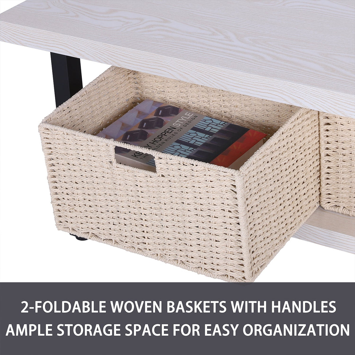  veikous 47" Large Coffee Table with Foldable Woven Baskets -  veikous Coffee tables 88.99