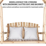 VEIKOUS Wooden Patio Porch Swing Glider Outdoor with A-Frame Stand, 2 Person Wood Log Porch Swing Bench Chair with Curved Back