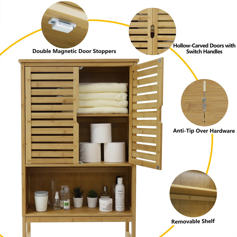 veikous Bamboo Over-The-Toilet Storage Cabinet Bathroom Organizer with Shelf and Cupboard -  veikous Bathroom shelves 105.99