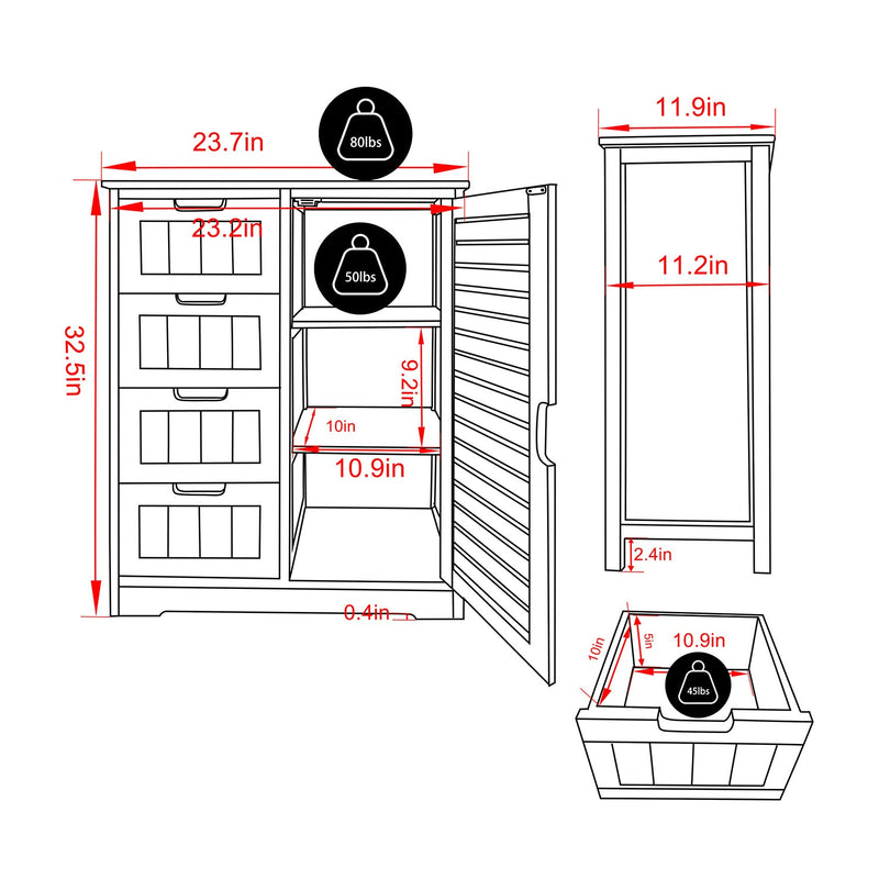  veikous Bathroom Storage Cabinet with 4 Drawers & 1 Cupboard -  veikous Bathroom cabinets 118.99