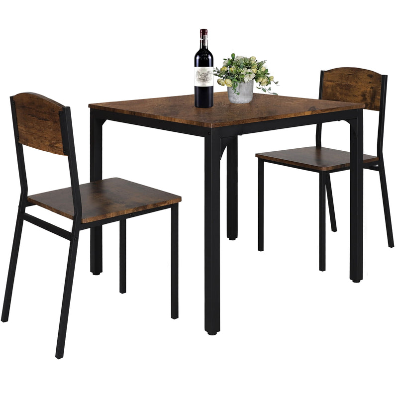 VEIKOUS 3-Piece Dining Set of Square Dining Table and Chairs for 2-Person, Kitchen Table Set with 2 Chairs for Dining Room Small Spaces, Industrial Brown