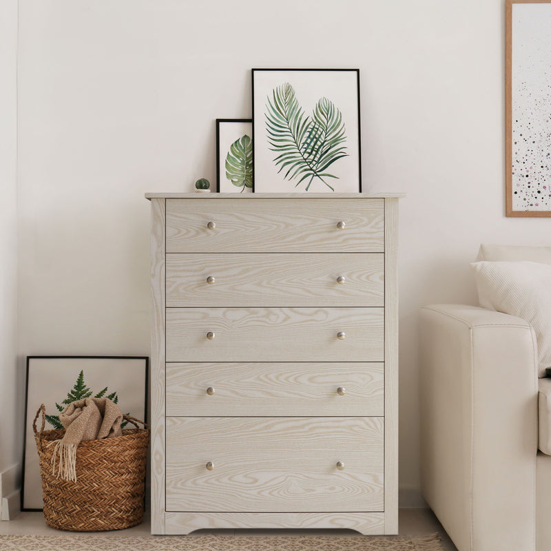 VEIKOUS Oversized Dresser Chest of Drawers for Bedroom Storage, Tall 5 Drawer Dresser Wood Grain with Metal Knobs for Living Room, Hallway and Entryway