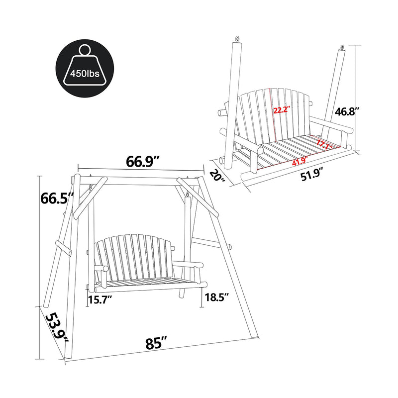 VEIKOUS Wooden Patio Porch Swing Glider Outdoor with Stand