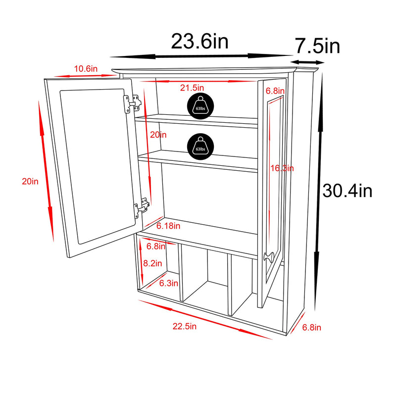 veikous Oversized Bathroom Medicine Cabinet Wall Mounted Storage with Mirrors -  veikous Medicine cabinets 85.99