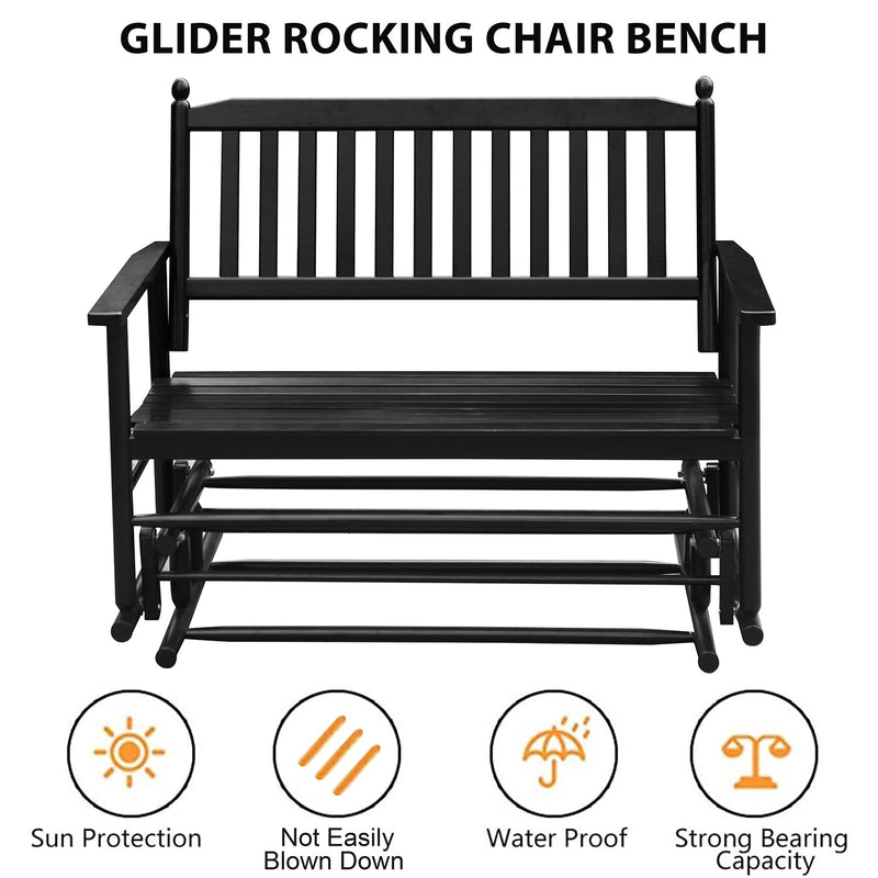 VEIKOUS Patio Glider Swing Bench Porch Loveseat Chair for Outdoor, 2-Person Wooden Garden Rocking Seating for Outside