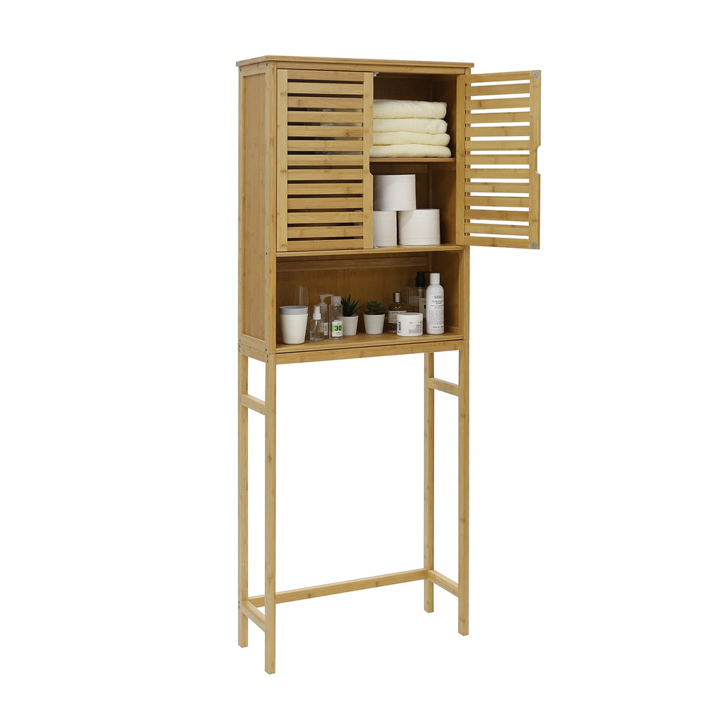 veikous Bamboo Over-The-Toilet Storage Cabinet Bathroom Organizer with Shelf and Cupboard -  veikous Bathroom shelves 105.99